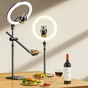 Overhead Phone Mount,Overhead Camera Mount Stand[Anti-Shaking] with 10.5" Ring Light,Desk Stand for  with Ring Light for Video Recording,Zoom Meeting,YouTube,