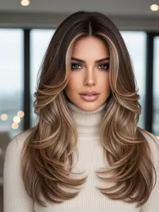 18 Inch Long Wavy Middle Part Loose Wave Wig with Bangs, Heat Resistant Synthetic Hair for Women, Elegant for Daily Parties & Valentine's Day