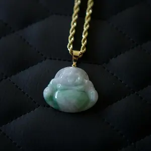 10k real gold natural jade Buddha pendant with thick rope chain