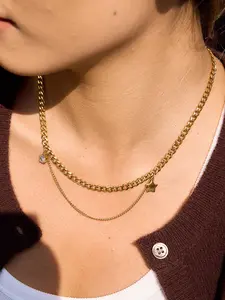 Classic 18K Gold-plated Rhinestone Necklace With Star Pendant Necklace Women's Stainless Steel Jewelry Valentine's Day gift