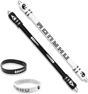Spinning Finger Trick Pens with Bracelet – 2-Pack Weighted Ballpoint Style (No Ink, Black & White) Roucerlin
