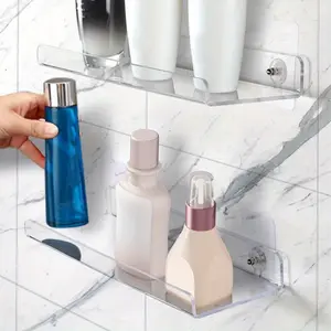 2 Pcs Acrylic Floating Rack 30cm (11.81) X10cm (3.93 Inches) Self-adhesive Storage Rack Suitable for Wall Decoration, Bookshelf, Bathroom Soap Dispenser, Available in Three Colors (transparent, White, Black)
