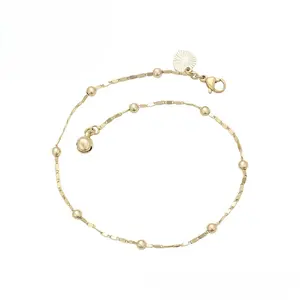 14K Gold Plated Beaded and Textured Link Anklet