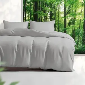 Tencel Duvet Cover Set, Full/ Size Cooling Duvet Cover for  s,  Eucalyptus Lyocell, 3 count, 1 Zipper Closure Duvet Cover (90" x 90") and 2 Pillowcases (20" x 30") - Light Grey