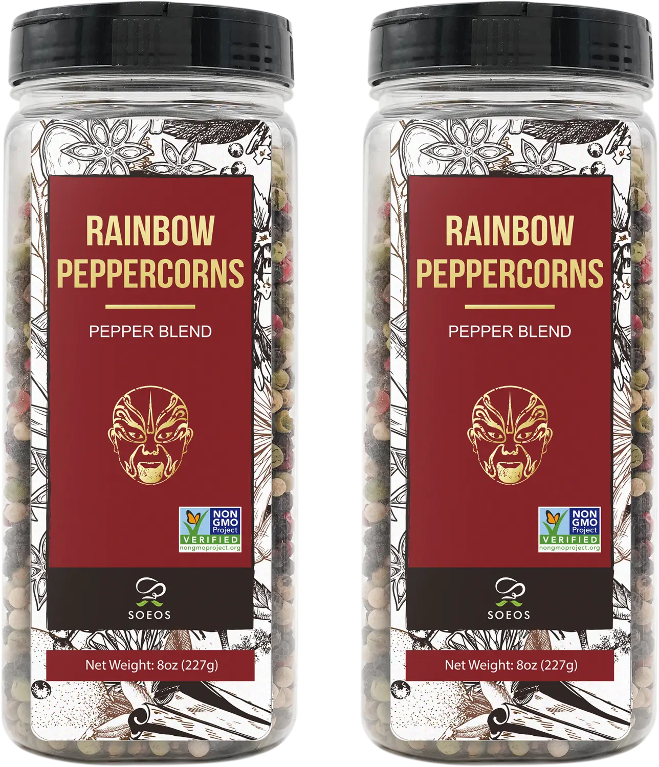 Soeos Rainbow Peppercorns, 16oz (Pack of 2), Non-GMO, Kosher, Packed to Keep Peppers Fresh, Peppercorn for Grinder Refill, Whole Peppercorns Flavor Spice