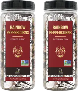 Soeos Rainbow Peppercorns, 16oz (Pack of 2), Non-GMO, Kosher, Packed to Keep Peppers Fresh, Peppercorn for Grinder Refill, Whole Peppercorns Flavor Spice