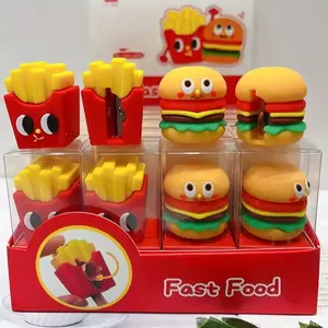 Cartoon Burger and Fries Pencil Sharpener for Kids, School Use, Fun Design, Durable Material, Easy Grip Handle, Perfect Gift for Children