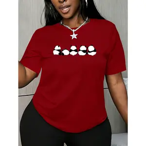 100% cotton Women's short-sleeve top, panda silhouette simple cartoon animal print, comfortable, soft, breathable, new recommended style, loose and casual, trendy and fashionable, suitable for commuting and daily wear, simple design