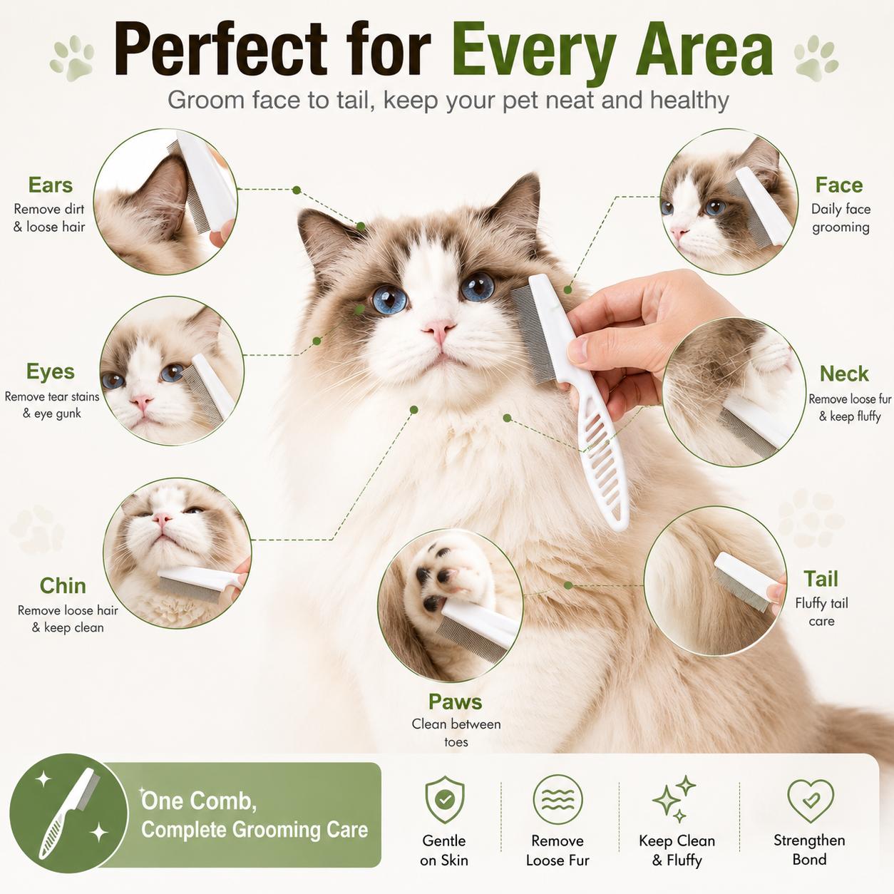 Pet Face Comb Set for Cats & Dogs, Fine Tooth Stainless Steel Grooming Comb, Removes Loose Fur, Flea & Lice Removal Comb, Anti-Shedding, Small & Large Size (2PCS) Pet Face Comb Set for Cats & Dogs, Fine Tooth Stainless Steel Grooming Comb, Removes Loose Fur, Flea & Lice Removal Comb, Anti-Shedding, Small & Large Size (2PCS)
