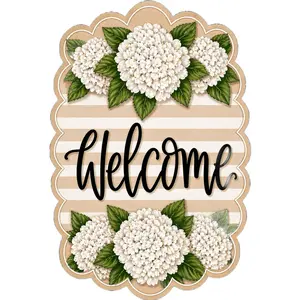 Cream Hydrangea Welcome Sign, MF-W-0007-DH, Sign For Wreath, 22" Door Hanger