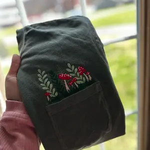 Embroidered forage mushroom pocket tshirt design