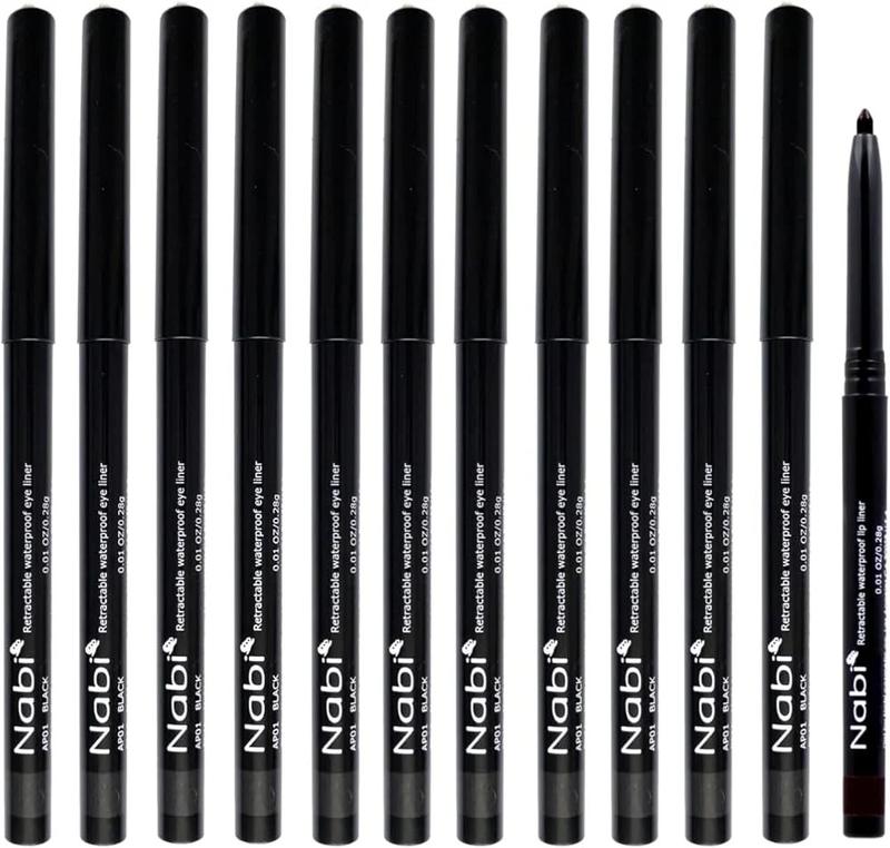 12 PCS Nabi Retractable Waterproof Black Eyeliner Pencils - Pack of 12, Precise Lines, Easy Storage, Versatile Makeup Tool Lipliner Makeup Pack Storage Cosmetic