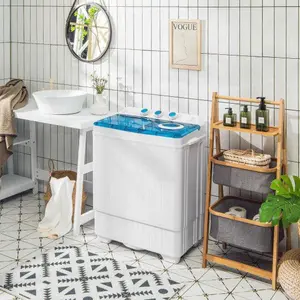 26lbs Portable Semi-Automatic Twin Tub Washing Machine With Drain Pump-Blue