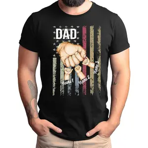 Cotton Streetwear Graphic Tees Casual Round Neck Shortsleeve Fashion Personalized Best Dad Ever T-Shirt with s Name, Custom Dad Grandpa American Flag Shirt,Fathers Day T-Shirt, Gift for Husband
