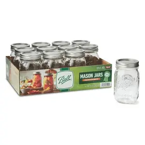 12 Count，Regular Mouth 16oz Pint Mason Jars with Lids & Bands