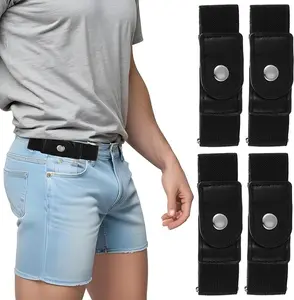 NEW  4-Pack Buckleless Belt Hooks, No Logo Invisible Metal Hook Elastic Belt for Men Women, Tactical Buckle-Free Waist Strap for Jeans Pants Work EDC, 1.5" Wide Black