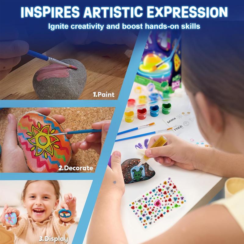 Glow in the Dark Rock Painting Kit for Kids DIY Arts and Crafts Creative Sensory Toy for Girls and Boys Ages 6 to 12 Valentine Classroom Gift Birthday Christmas Present