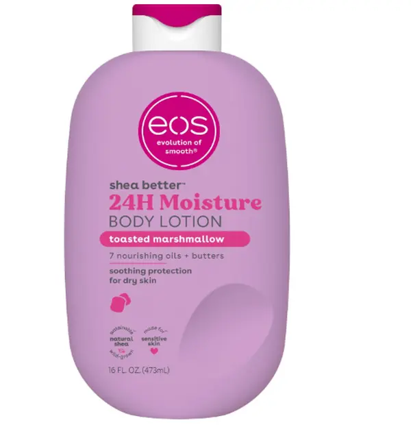 eos Shea Better Body Lotion Toasted Marshmallow, 24-Hour Moisture Skin Care, Lightweight & Non-Greasy, Natural Shea Butter, Vegan, Moisturizing Body Lotion for Dry Skin, 16 fl oz