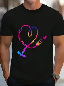 Tie Dye Phlebotomy Technician Phlebotomist Blood Nurse Heart T-Shirt Women's Men's Graphic Tee Causal Tops Same Style for Men and Women 2026 Summer Short-sleeved Printed T-shirt 180G