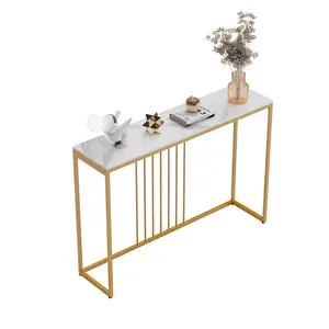 47.2-Inch Modern Console Table with Sintered Stone Tabletop & Gold Metal Legs – Ideal for Foyer & Entryway Storage