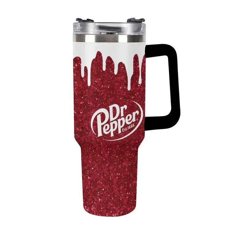 Dr P0pper Tumbler, 40oz With Handle Tumbler, Christmas Gift, 40oz Stainless Steel Tumbler, Glitter Design, Perfect Gift For Pepper Lover