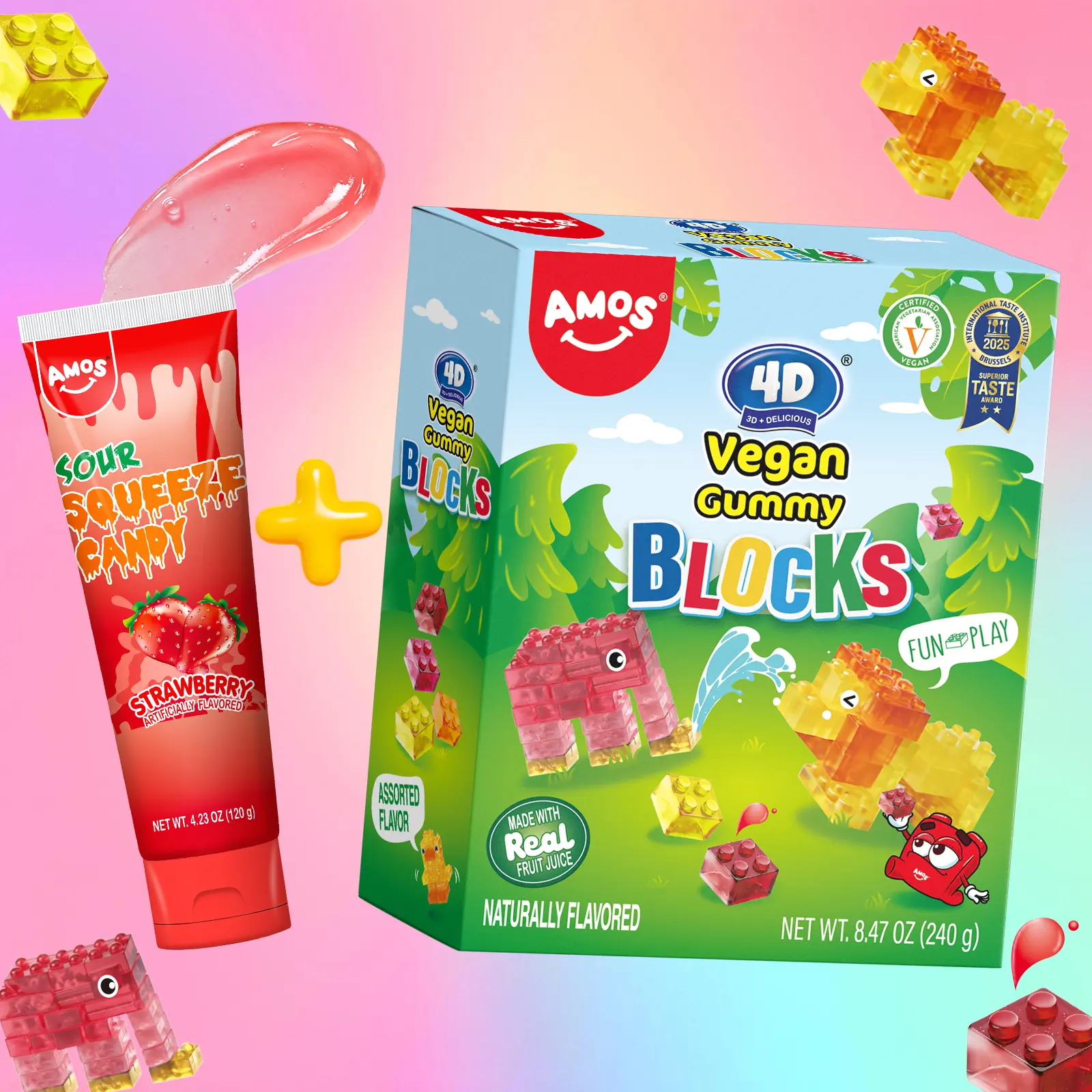 Blocks Gummy + strawberry Squeeze Candy