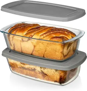 LARGE 7.6 Cups/1800 ML/1.9 Qt Glass Loaf Pan with Lids (Set of 2) - Meatloaf Pan  Airtight Lids Grip Handle Easy Carry, Microwave and Oven Safe - Loaf Pans For Baking Bread, Cakes