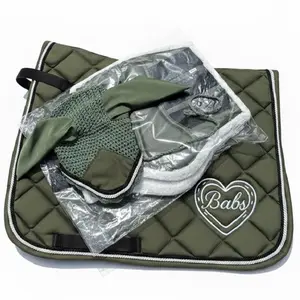 Babs Dressage Saddle Pad Olive Green Quilted Design with Heart Emblem and Padded Inner Layer for Horse Comfort