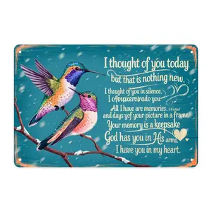 Hummingbird Memorial Tin Sign, Vintage Hummingbird Metal Sign Print Aesthetic Room Decoration Bedroom Bathroom Wall Decor 8 X 12in