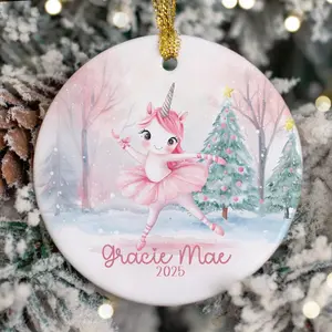 Personalized Unicorn Ballerina Ornament, Girls Pink Dancer Christmas Ornaments, Childrens Gift Ornament with Name, Kids Ornaments for Girls