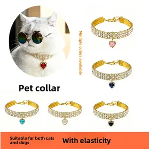 Pet Supplies: Gold Elastic Pet Collar with Heart Pendant, Cat and Dog Necklace Accessory, Cat and Dog Collar