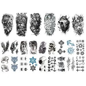 24 Sheets Waterproof Temporary Tattoo : ,Long Lasting Forearm Designs Animals & Flower, Wolf, Tiger, Lion, Owl, Skeleton Skull - Perfect for Halloween