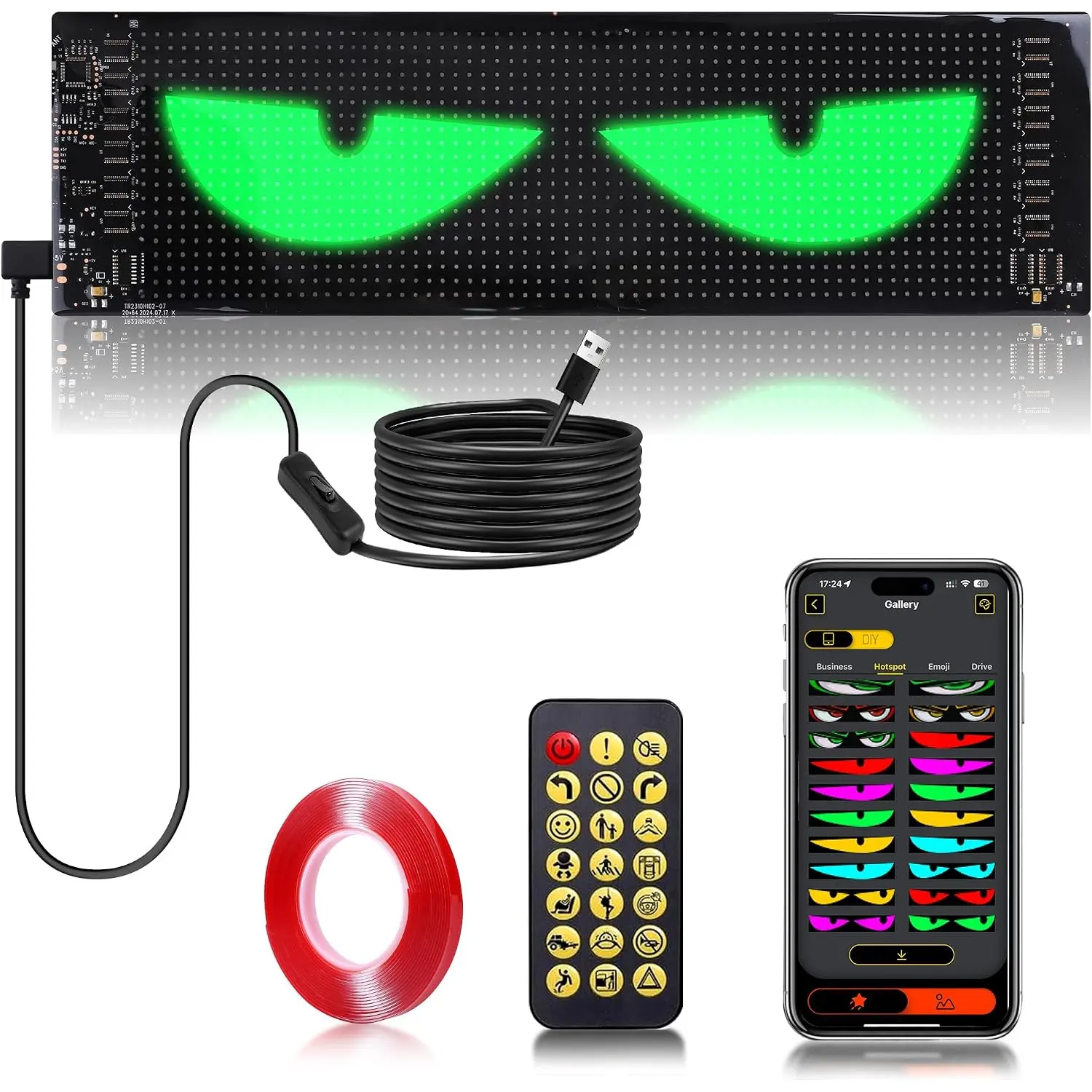 5800 Lux High-Brightness Multi-Panel Sync LED Display (14"x4.3") – 3X Brighter, APP/Remote Programmable Scrolling Text & Animation for Cars, Stores – USB 5V Powered (1pcs)