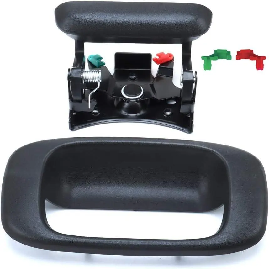 Tailgate Handle Latch and Bezel Trim with 2 Pairs Rod Clips fit for 1999-2007 Chevy Silverado GMC Sierra 1500 2500 3500| Replaces# 15997911, 15228539, 15228541, 15228540, 77488, Plastic, 2001-2006 Gmc Sierra 1500Hd, 1Pcs Matching Bezel In Oem Textured Bla