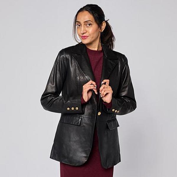G by Giuliana Lamb Leather Single-Breasted Blazer