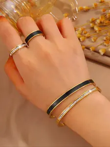 Elegant Luxury Bracelets & Rings Set, Fashion Jewelry Set, Stainless Steel Jewelry for Women, Perfect for Parties, Festivals, Vacations