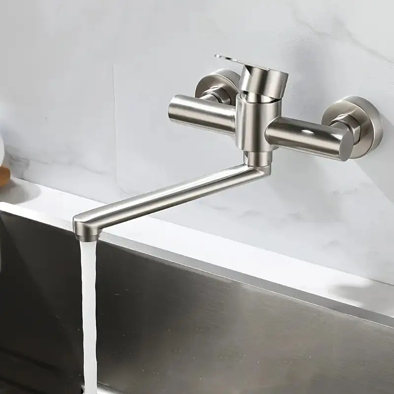 Wall Mounted Stainless Steel Kitchen Mixer Tap, Single Lever Swivel Sink Faucet, Durable & Easy Install, Perfect for Modern Kitchens