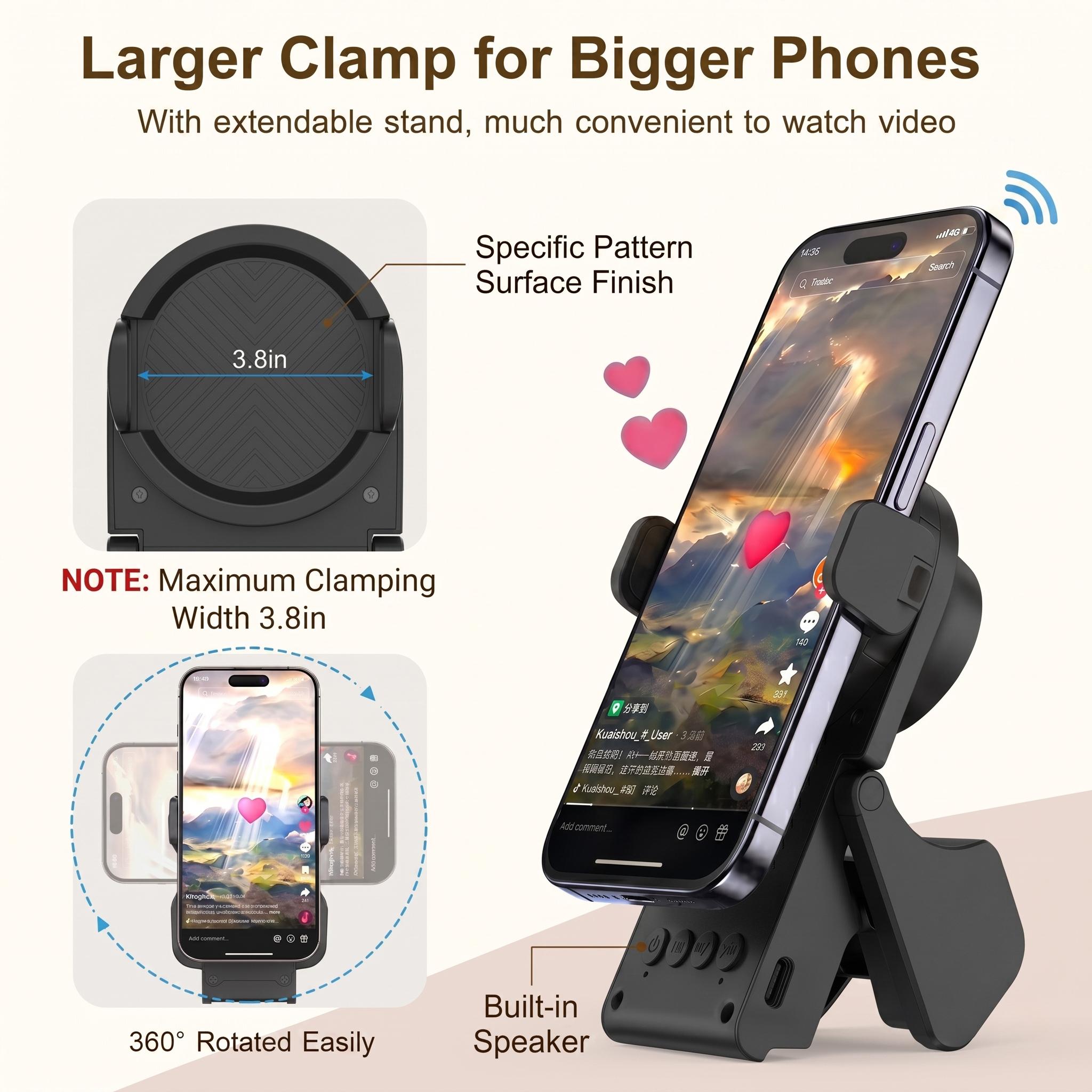 TikTok Scroll Remote with Bluetooth Speaker, 4-in-1 Wireless Page Turner, Adjustable Phone Stand, Camera Shutter for Selfie, Video Recording, Kindle Reading, iOS & Android Compatible