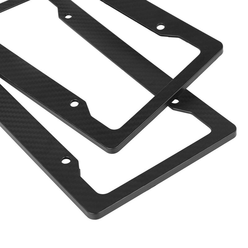 Carbon Fiber License Plate Frame - 2 Pack with Fasteners, Screws, and Mounting Holes, Waterproof Plastic Number Plate Holder, Black Color