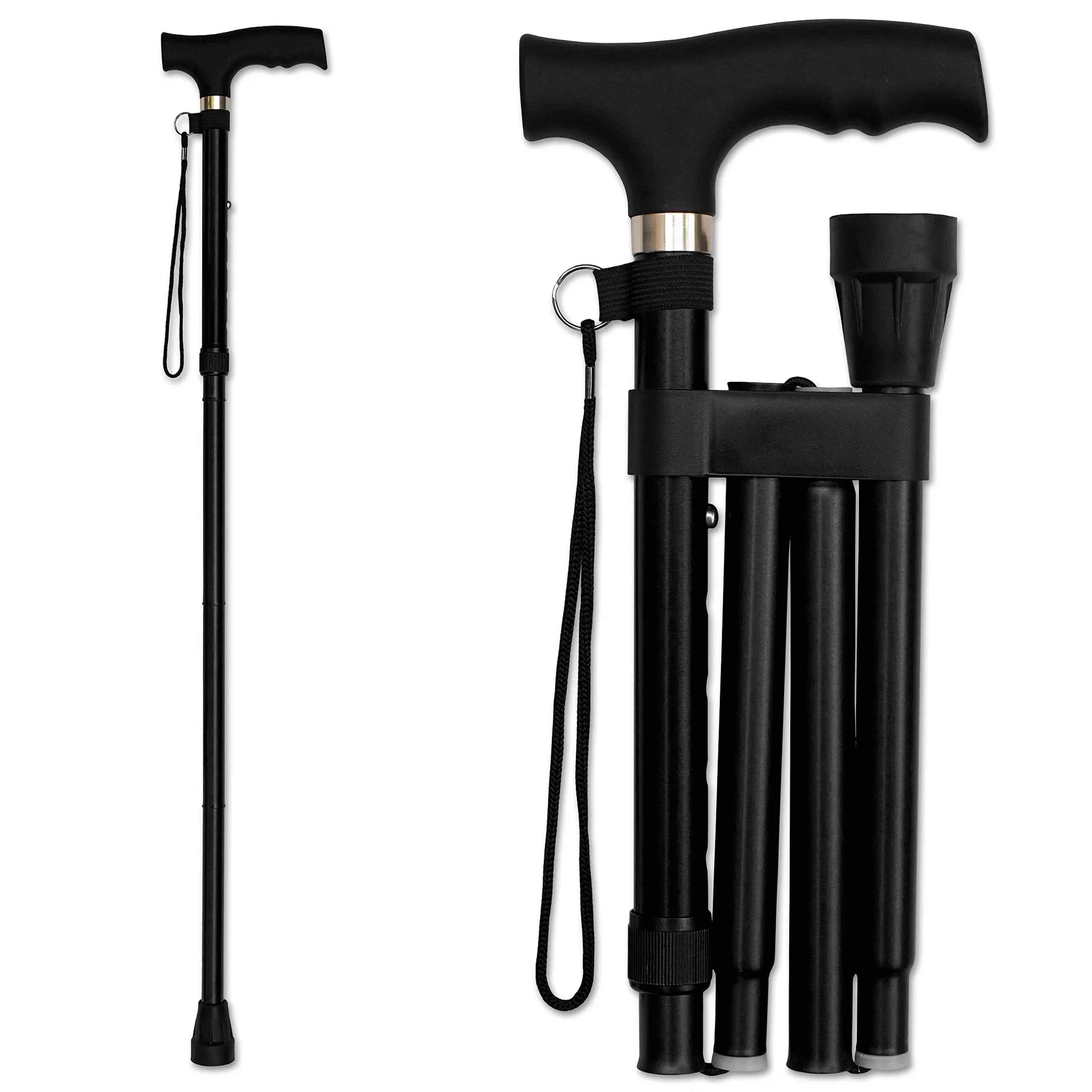 Aluminum Alloy Hiking Stick - 4-Section Ultralight Adjustable Folding Telescopic Pole, Ergonomic Design, Rubber Tip, for Camping Trekking Mountaineering