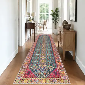 Golden Diamond Velvet Boho Geometric Rug, Non-Slip Entrance Mat, Soft Comfortable Hallway Carpet, Home Decor, Geometric Pattern Rug