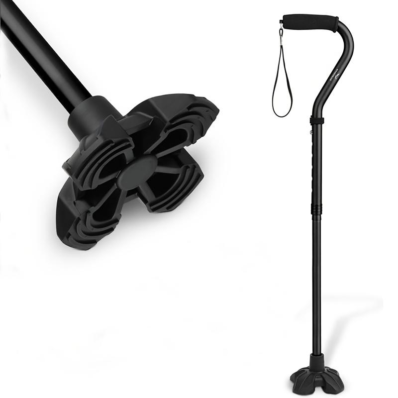Walking Cane for Men and Women - Stand Alone Folding Cane with Wrist Strap, EVA Foam Handle and Wide Quad Base for Stability, Lightweight Support for Seniors & Elderly