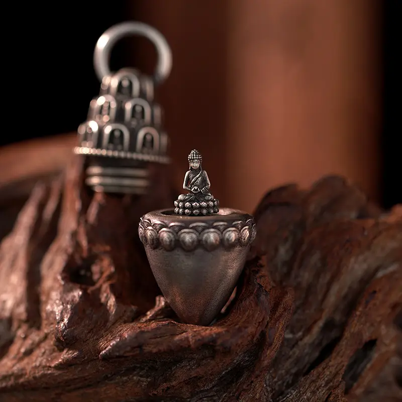 Himalaya - Stupa Tsa Tsa Pendant Necklace  Openable Buddha Inside Vintage Alloy Ethnic Unisex Jewelry