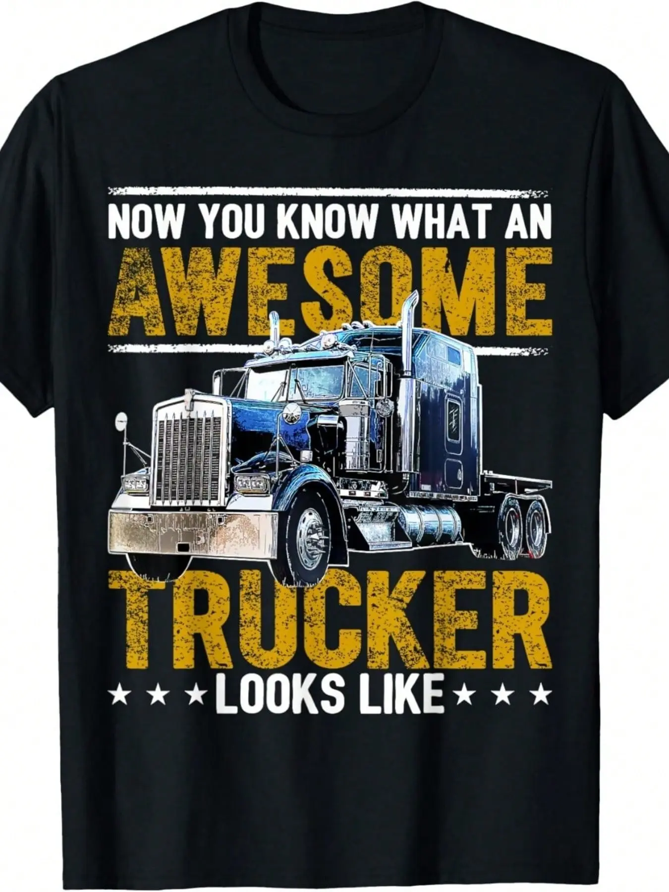 Unisex Basic Solid Cotton T-Shirt, Comfy Short Sleeve Loungewear Essential, Big Rig Semi-Trailer Trucker Graphic Gift Top For Truck Drivers Men Women, Fabric, Lightweight