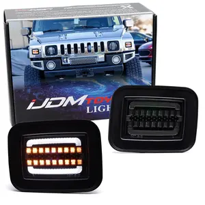 iJDMTOY Black-Out Clear Lens White LED Halo DRL/Parking Light With Amber Sequential Blink LED Turn Signal Lamps For 2003-2009 Hummer H2