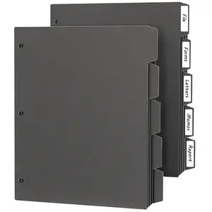 3 Ring Binder Dividers with 5 Tabs, 10 Pcs Binder Dividers, 1/5 Cut Letter Size Plastic Black, Sheet Protectors 8.5"×11" 3 Hole Punched Page Folder Dividers, Three Ring Binder Index Dividers