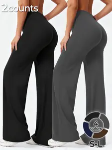 1/2 Pcs Yoga Pants Women High Waist Stretch Casual Soft Straight Leg Bottoms Workout Breathable Light Thin Sportswear Gym Outdoor Sports Yoga Pants Wide Sweatpants Solid Color Joggers Casual Stylish Versatile for All Seasons