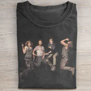The Walking Dead Cast Jumping Shirt, Rick Daryl Glenn Maggie Funny Pose Tee, Zombie Series Fan Gift, Survival Horror TV Show T-Shirt