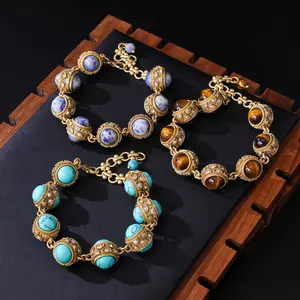 European and American vintage natural stone bracelet, medieval court style, finely crafted hand accessory, versatile diamond-embellished bead bracelet