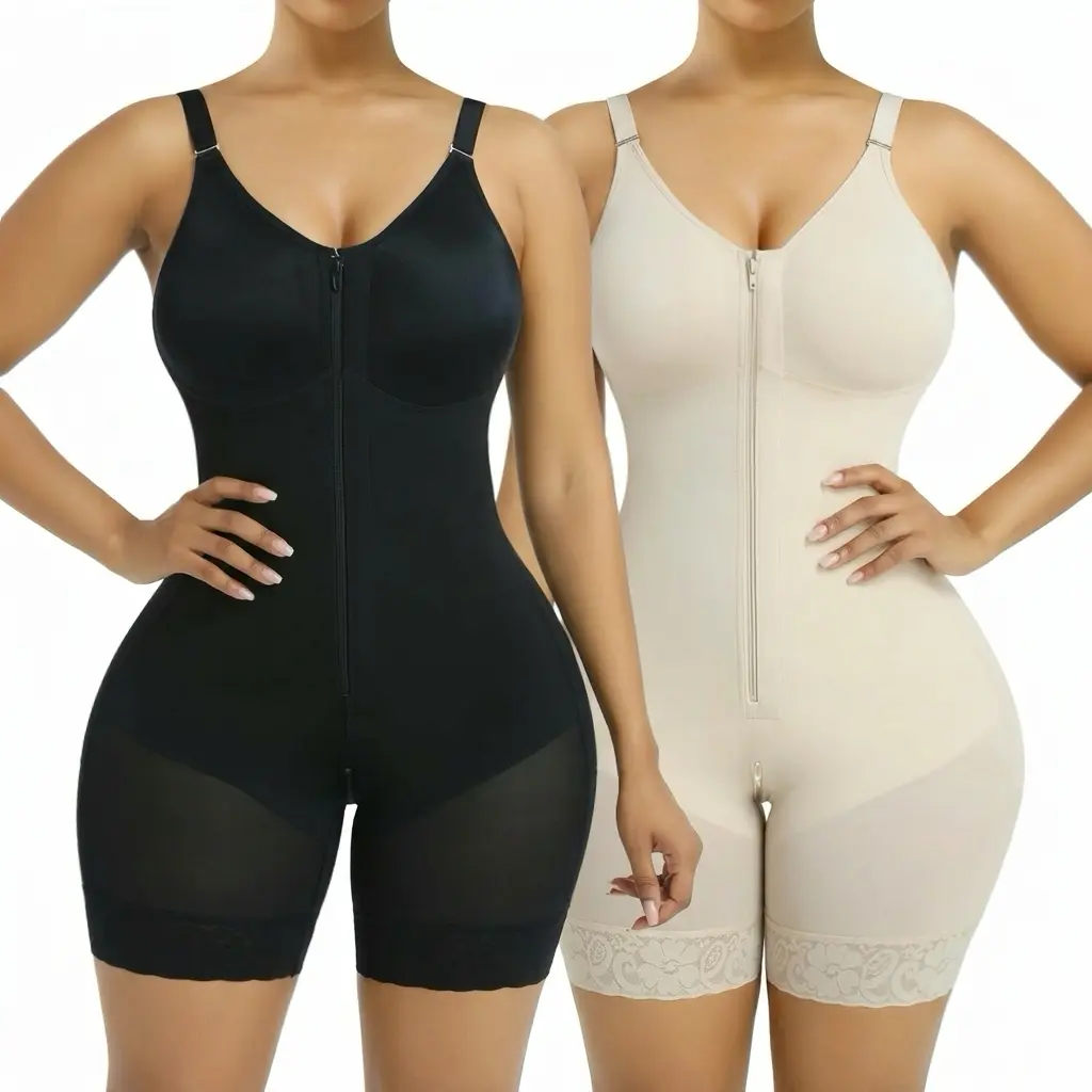 2 Piece Fajas Colombianas shapewear Tummy Control Butt Lifter Shaper with Zipper Crotch detachable shoulder strap